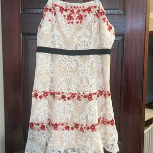 Foxiedox Strapless Lace Dress - Red and Cream